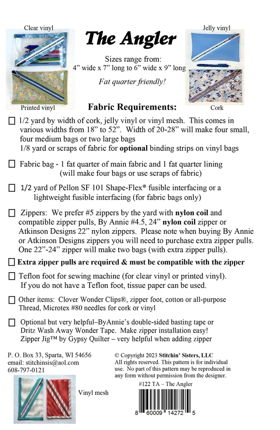 STITCHIN SISTERS "The Angler" Zip Pouch Pattern