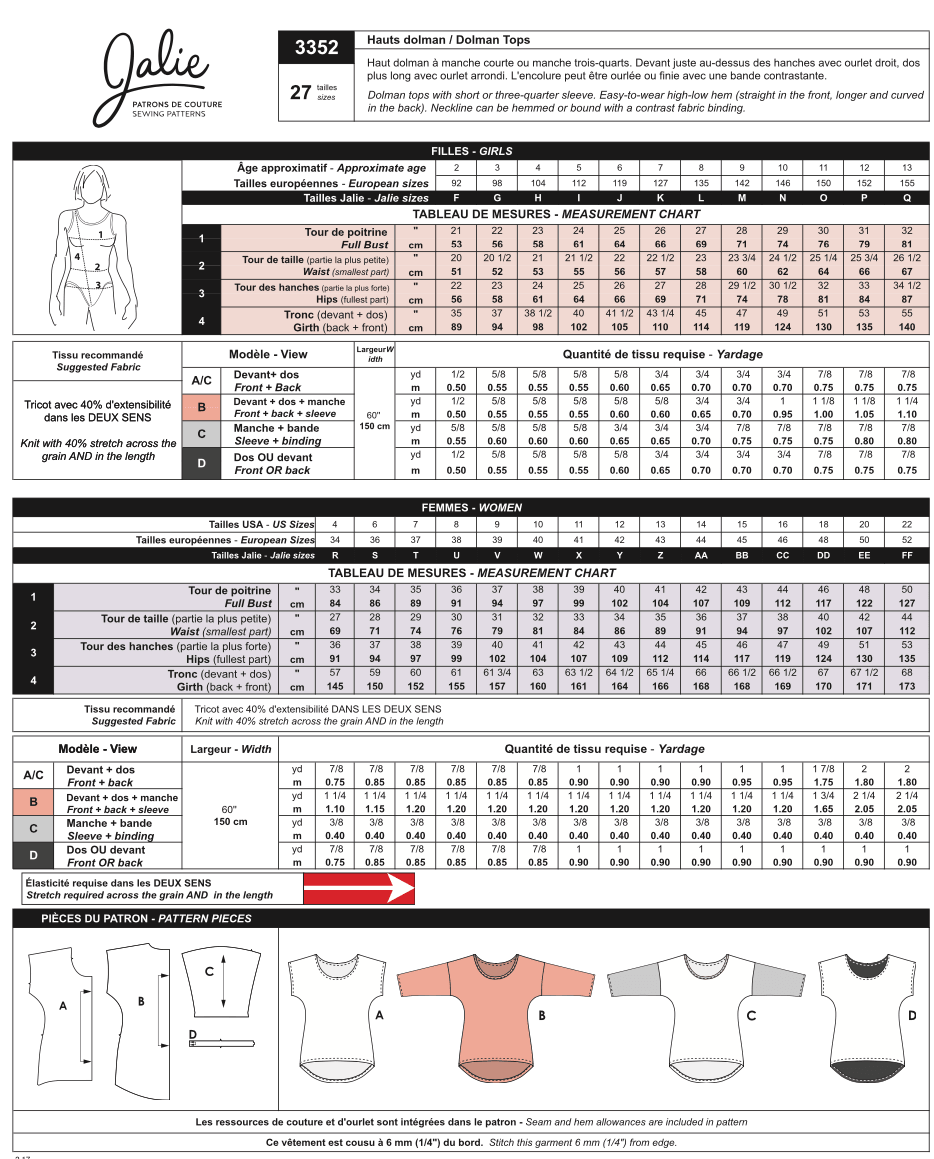 JALIE Dolman Top Pattern (#3352)