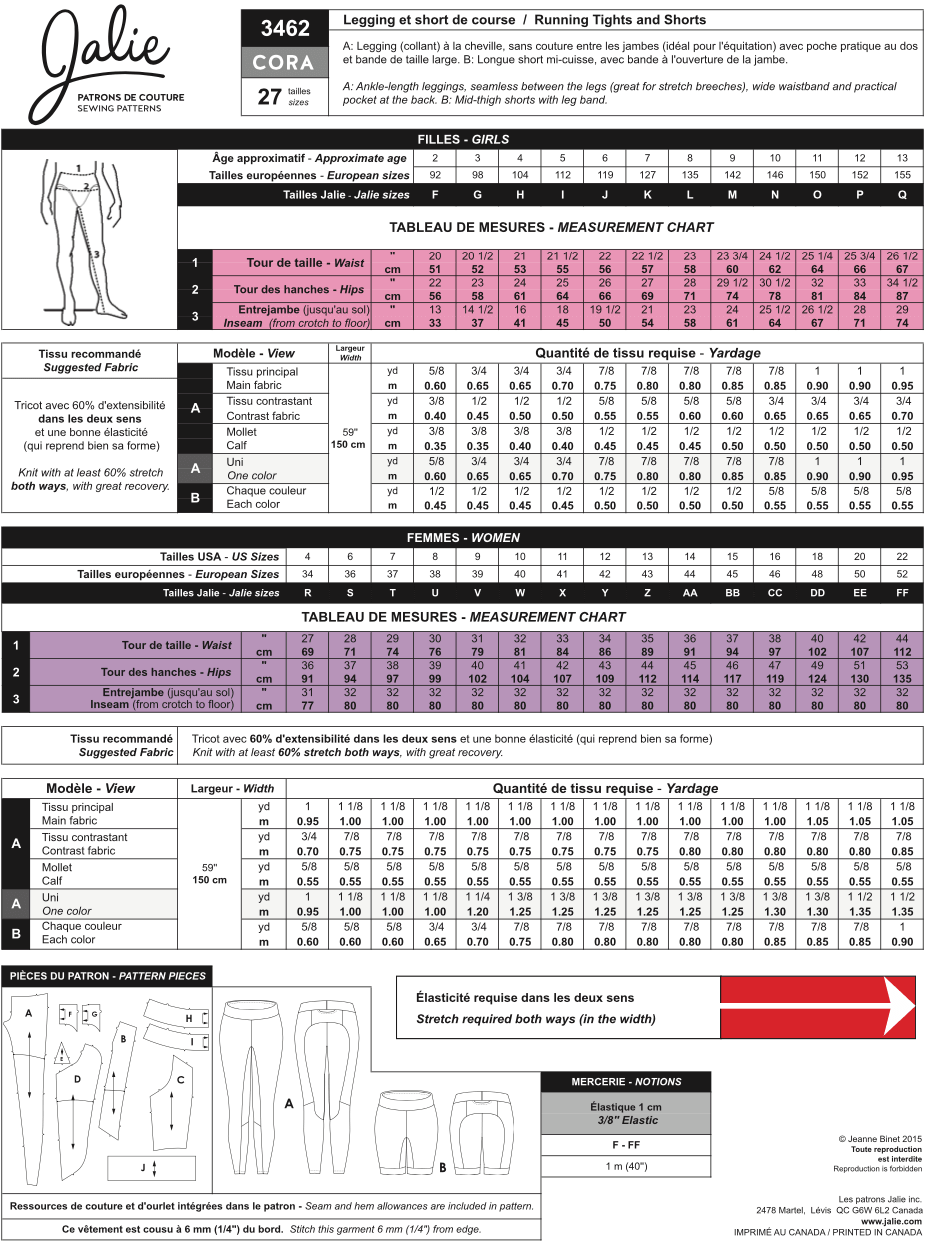 JALIE Cora Leggings & Shorts Pattern (#3462)