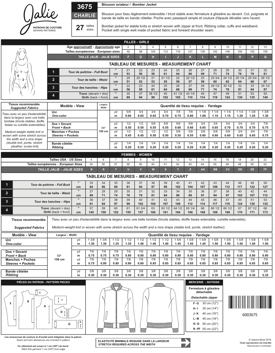 JALIE Charlie Bomber Jacket Pattern (#3675)