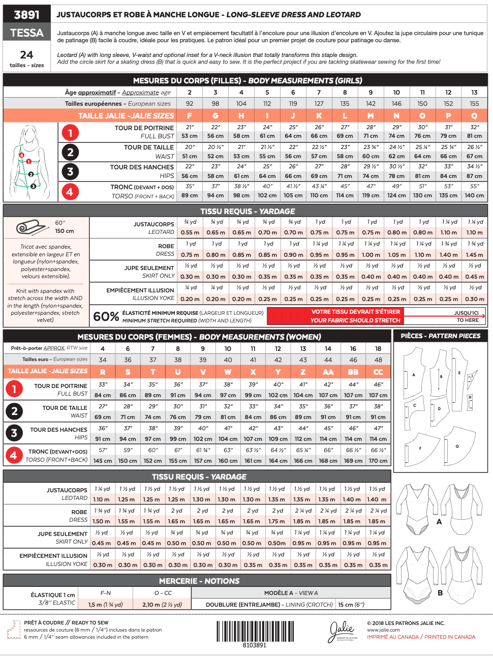 JALIE Tessa Leotard Pattern (#3891)