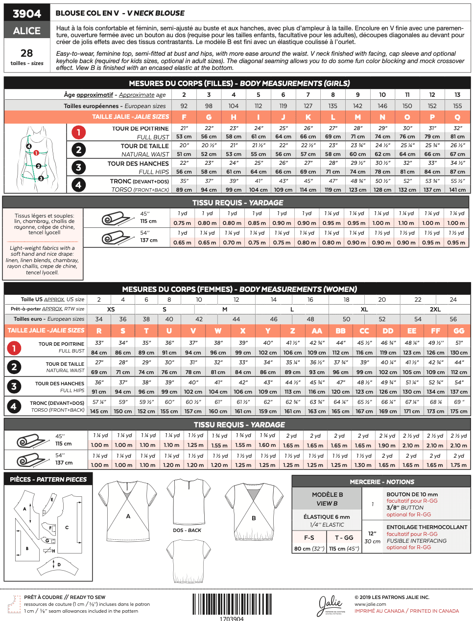 JALIE Alice V-Neck Blouse Pattern (#3904)