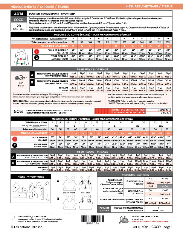 JALIE Coco Sports Bra Pattern (#4014)