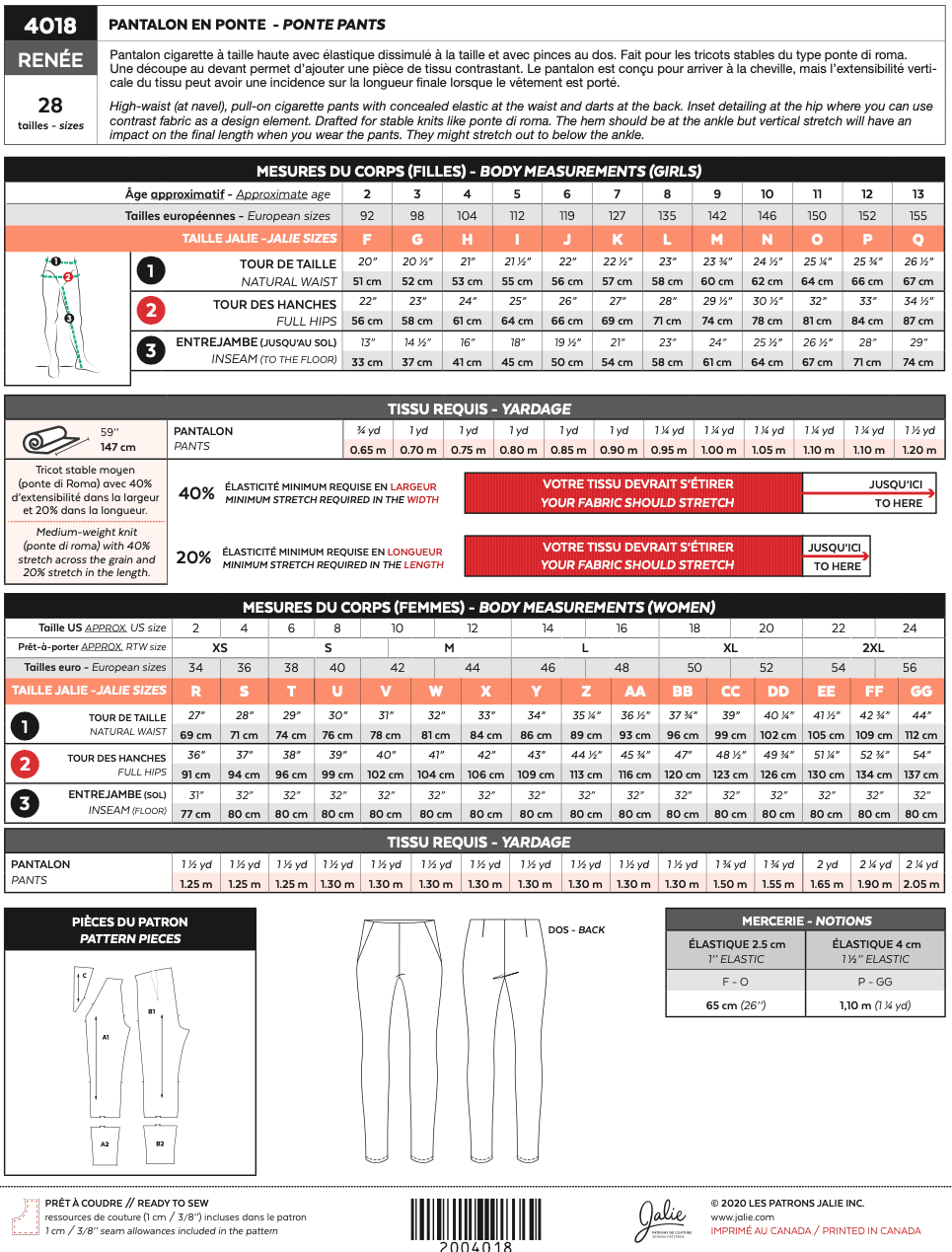 JALIE Renee Ponte Pants Pattern (#4018)