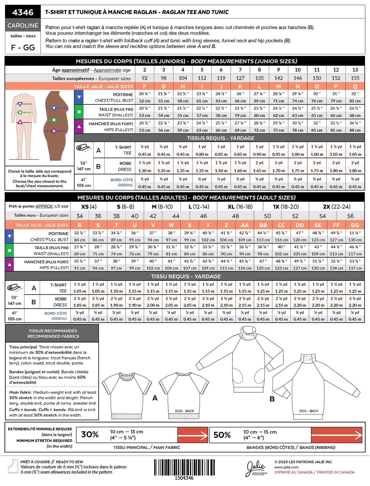 JALIE Caroline Raglan Tee & Tunic Pattern (#4346)