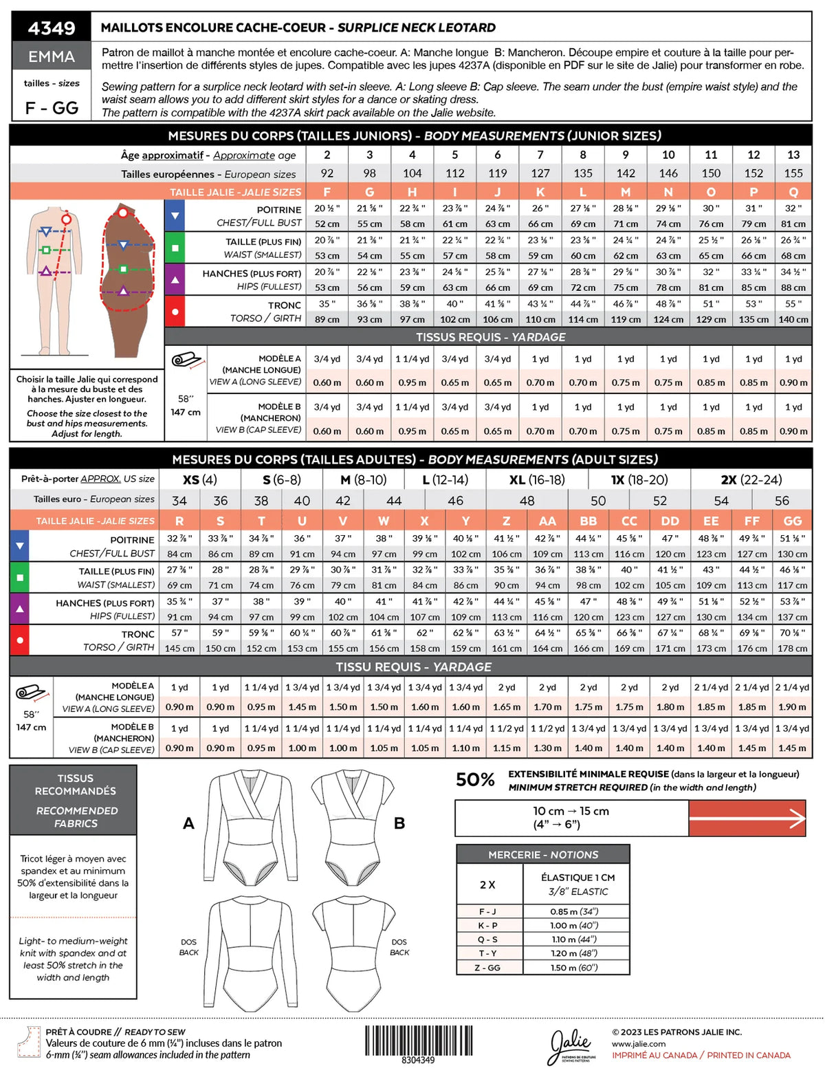 JALIE Emma Surplice Neck Leotard Pattern (#4349)