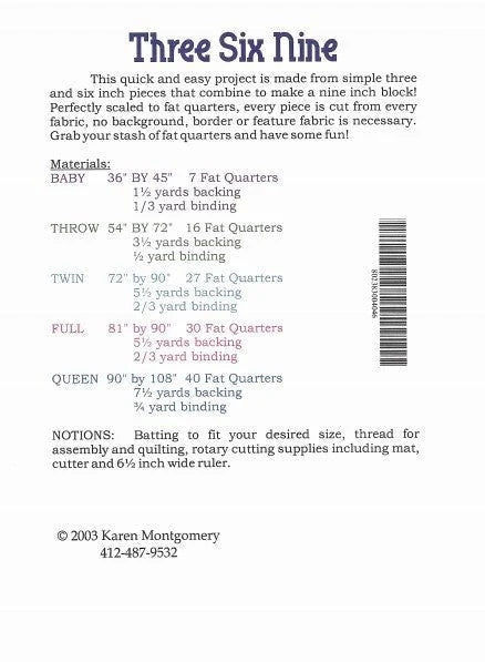 THE QUILT COMPANY "Three Six Nine" Quilt Pattern