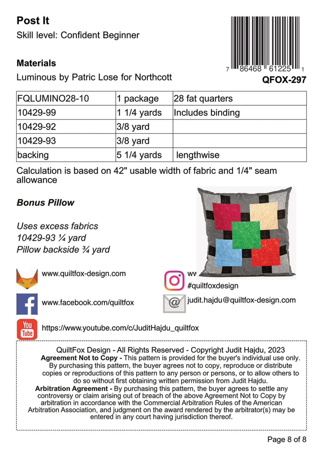 QUILTFOX "Post It" Quilt Pattern