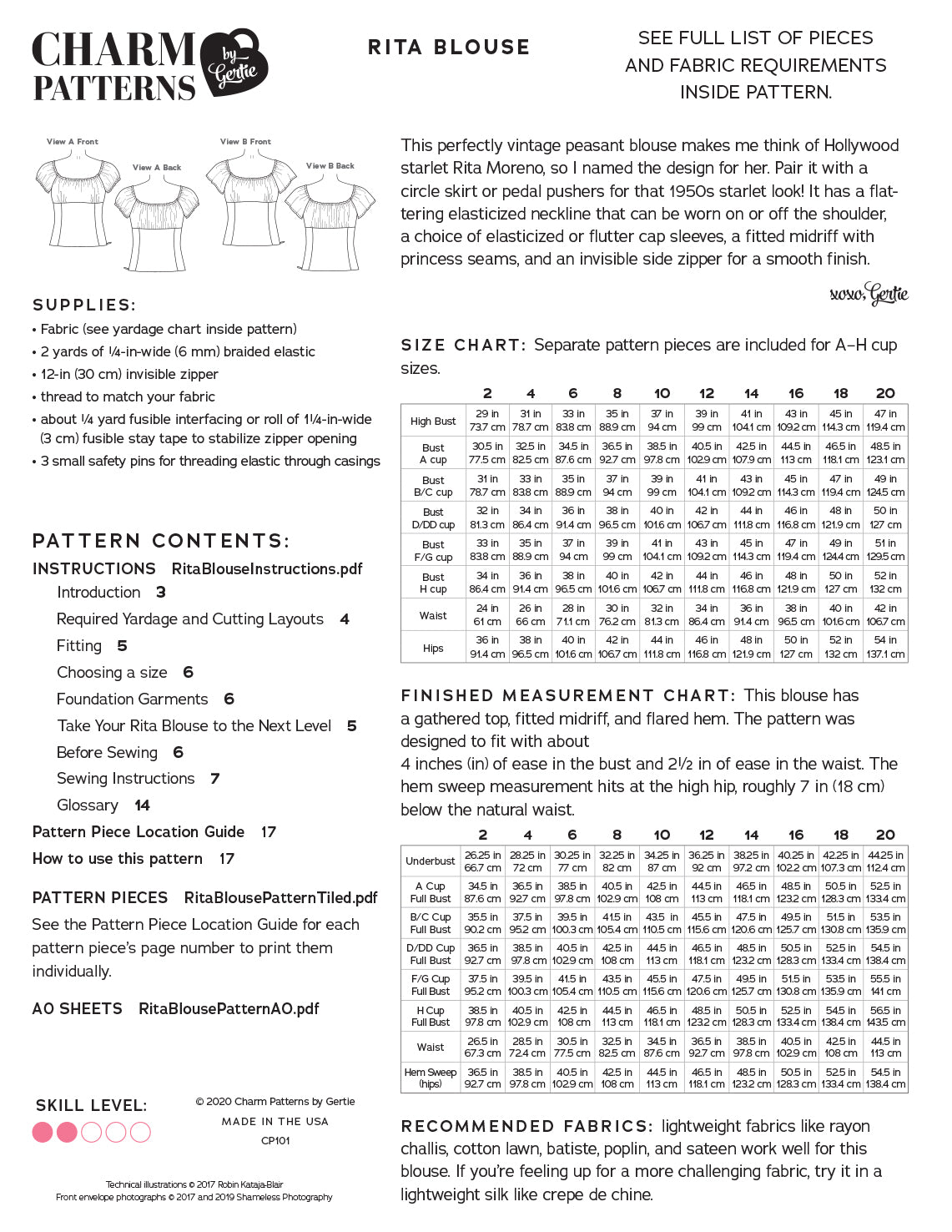 CHARM Rita Blouse Pattern