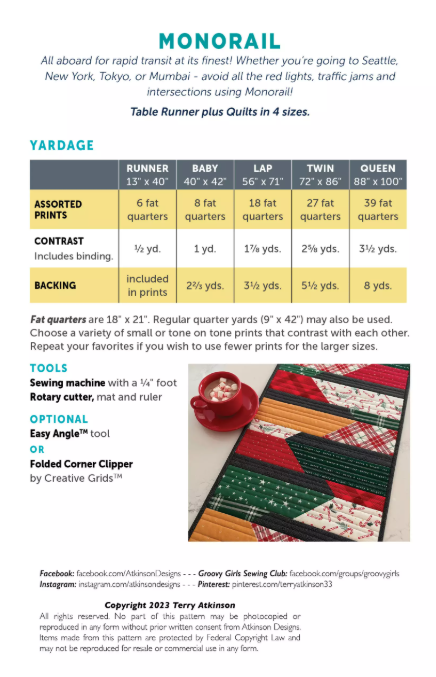ATKINSON DESIGNS "Monorail" Runner & Quilt Pattern