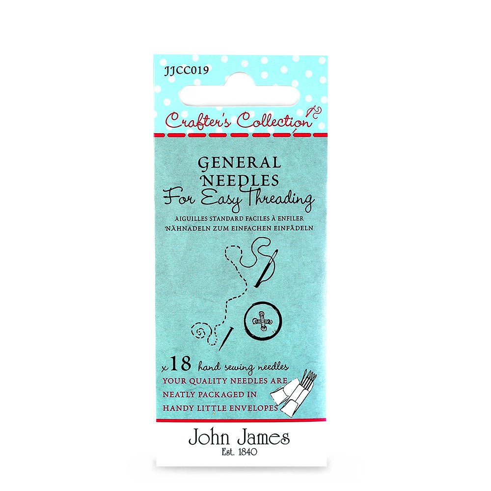 JOHN JAMES Crafter's Collection General Needles, Easy Threading, 18-Pack